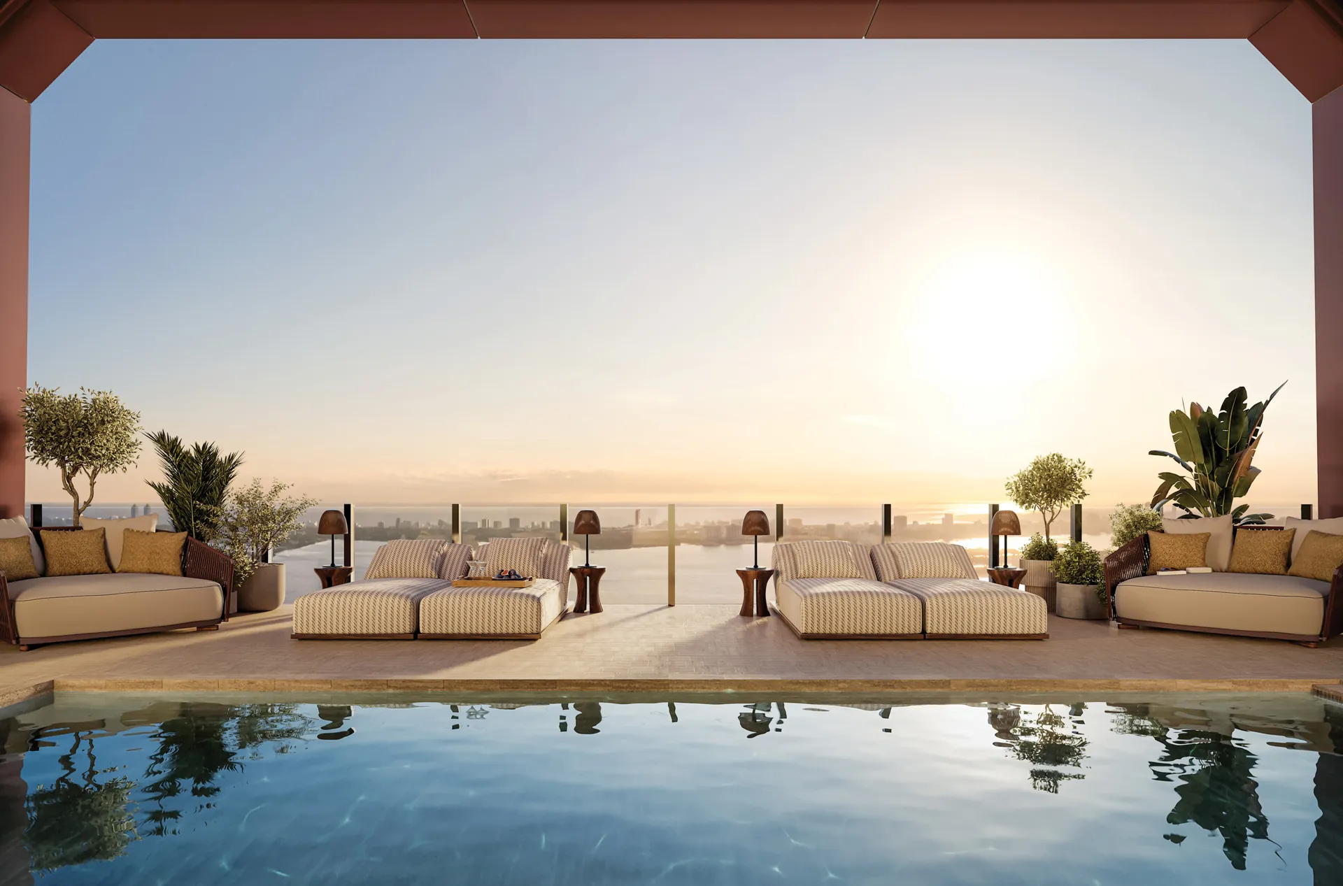 Villa Triplo private pool deck on level 55 overlooking Biscayne Bay